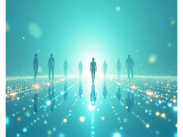 개인의 잠재력을 상징하는 밝은 에너지와 스마트 기술 아이콘들